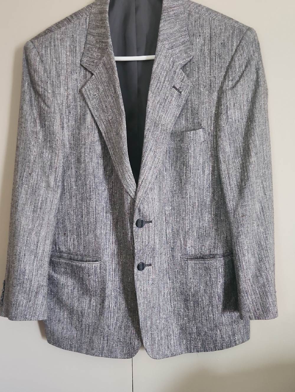 Versini 100% Silk Men's Gray Textured Blazer - Classic Two-Button Sport Jacket
